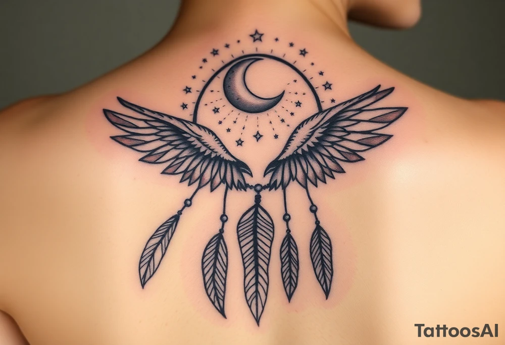 Raven dream catcher milky way moon shooting star tattoo idea
