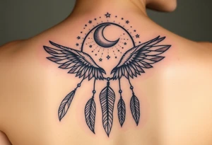 Raven dream catcher milky way moon shooting star tattoo idea