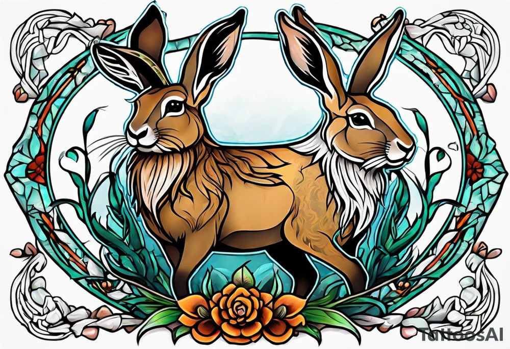 neo traditional jackelope tattoo idea