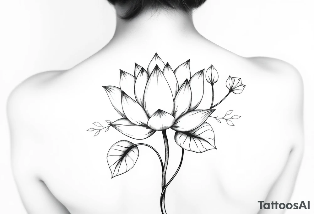 Lotus unalome with stems and leaves underboob tattoo idea