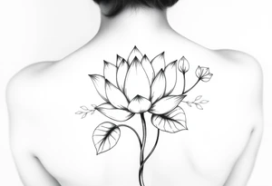 Lotus unalome with stems and leaves underboob tattoo idea
