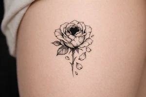 A single rose, petals cracked and falling, a dark void within. tattoo idea