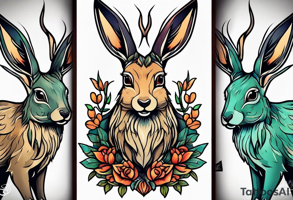 neo traditional jackelope tattoo idea