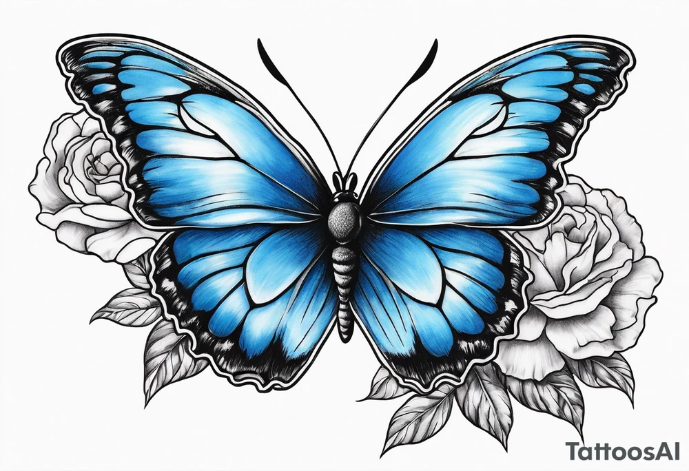 carnation blue butterfly moon tattoo idea