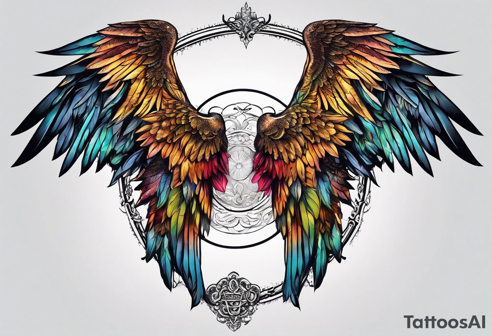 a pair of wings with a halo above them tattoo idea