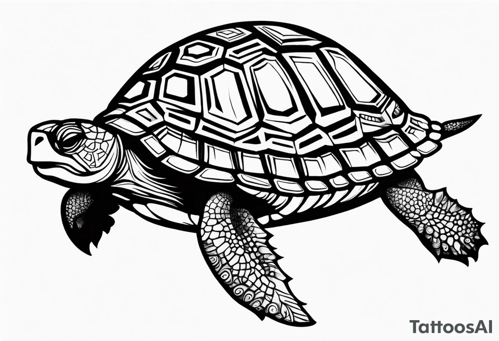 Turtle high on drugs, close up tattoo idea