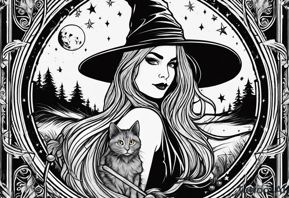 Tarot card, witch, fantasy, broom, cat, Harry Potter, charmed, moons tattoo idea