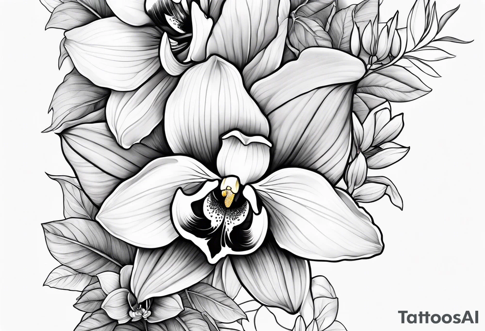 Orquídea olho de boneca e Bougainvillea tattoo idea