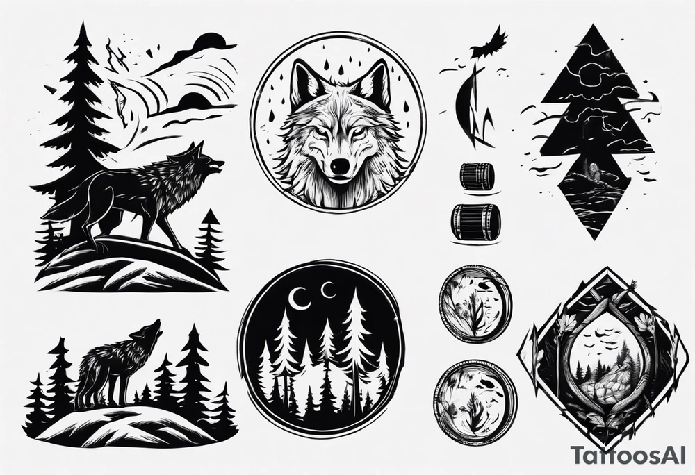 thunderstorm over a forest with a wolf howling on drums tattoo idea thunderstorm over a forest with a wolf howling on drums tattoo idea
