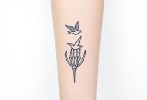 Skeleton hand reaching out of the ocean for a flying swallow tattoo idea