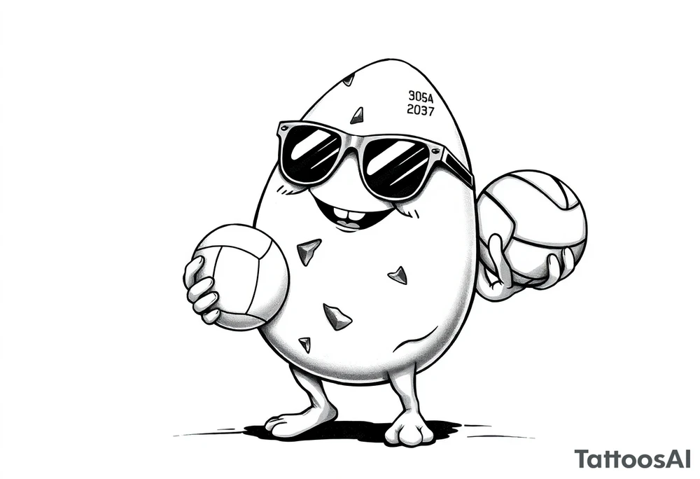 walking egg with cracked sheel in sunglasses,
, holding a volleyball tattoo idea