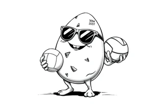 walking egg with cracked sheel in sunglasses,
, holding a volleyball tattoo idea