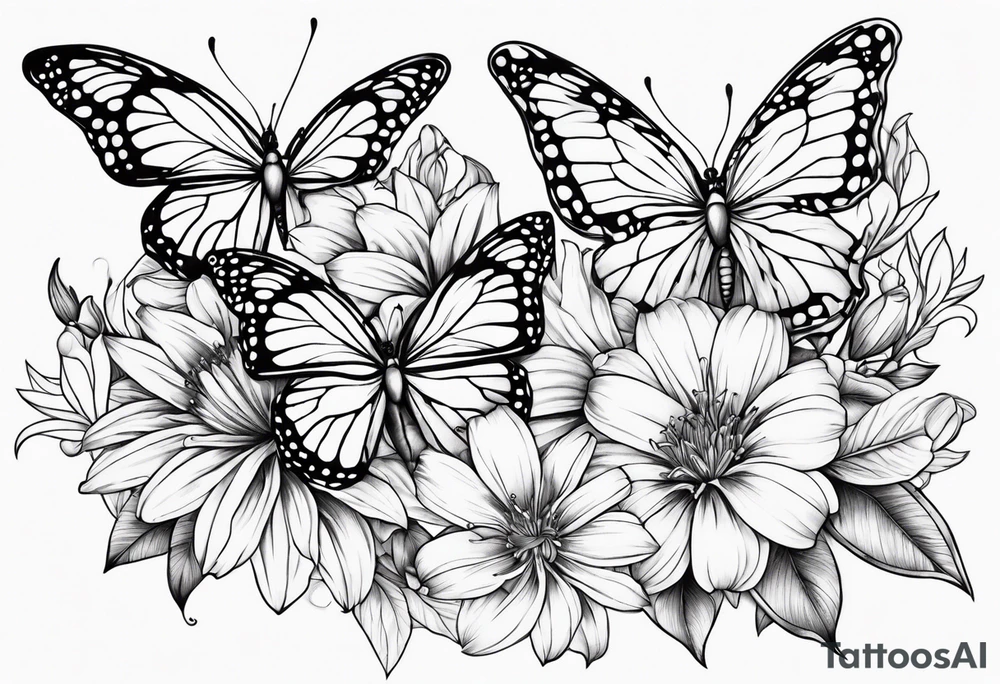 Butterflies with lilys, asters and morning glories tattoo idea