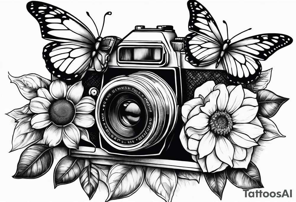 Flower : rose , sunflower, camera, butterfly tattoo idea
