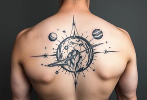 arm sleeve, outer space, planets, geometric patterns, string theory tattoo idea