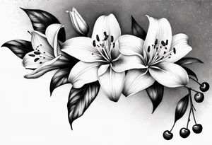 5 lilies and cherry blossom branch tattoo idea