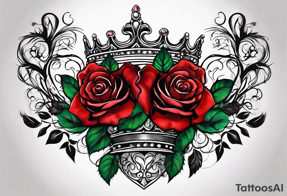 the red rose queen's crown with a heart tattoo idea