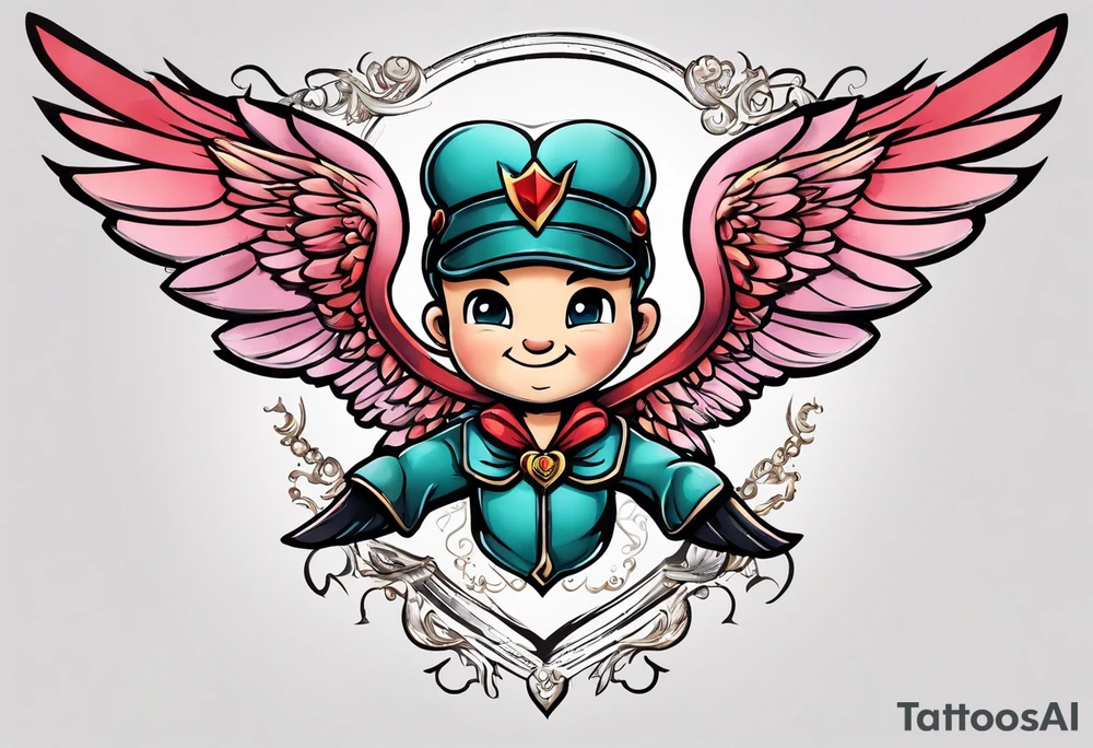 cupido  fly boy with wings and a bow, tattoo idea
