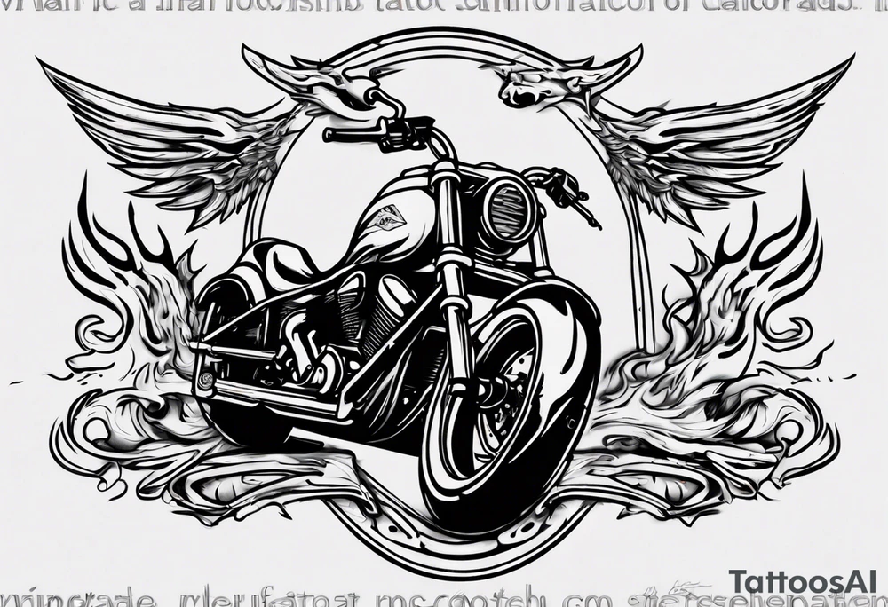 I want a detailed tattoo of a motorcycle surrounded by flames with the company name “Viking Customs” incorporated in the design tattoo idea