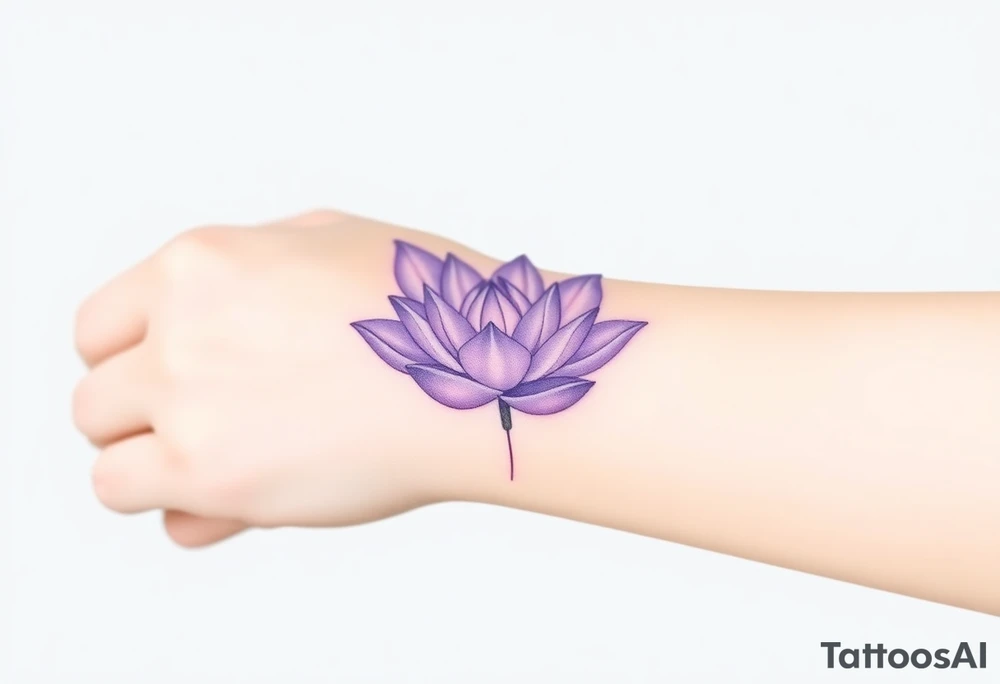 A soft purple water lily, with a subtle gradient of lavender to deep purple petals, symbolizing spiritual growth and a love that blooms over time tattoo idea