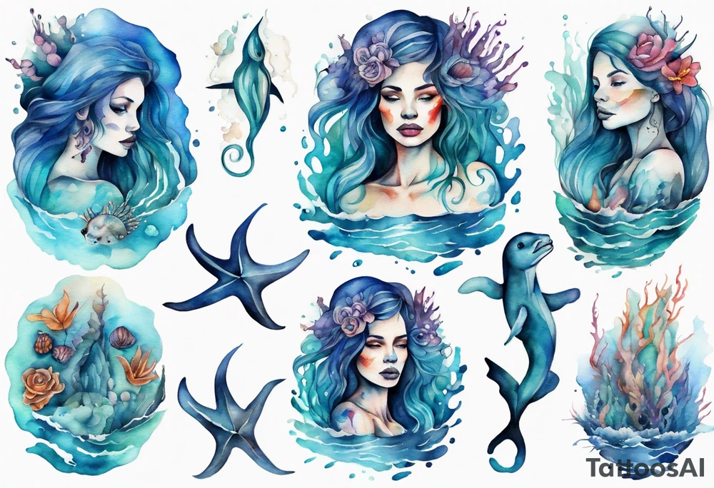 a woman made of the ocean tattoo idea