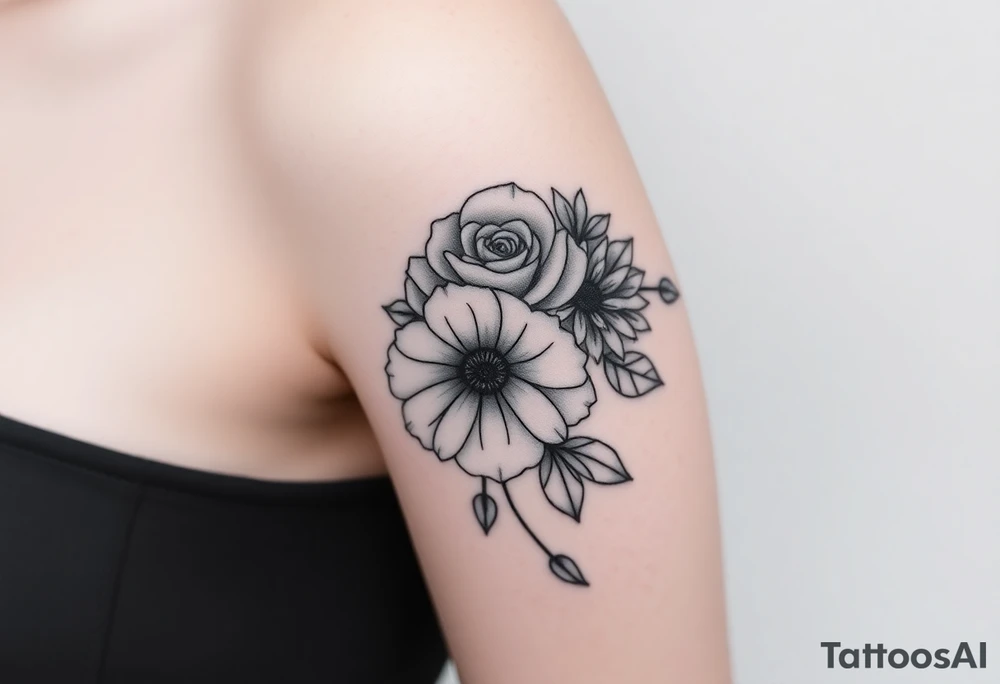 Rose and Chrysanthemum bouquet tattoo tattoo idea