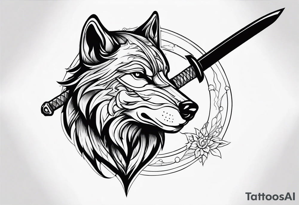 wolf head with katana tattoo idea