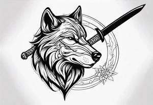 wolf head with katana tattoo idea