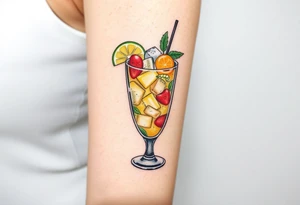 Fun island cruise cocktail with lots of garnishes and ice IN A ROCKS GLASS tattoo idea