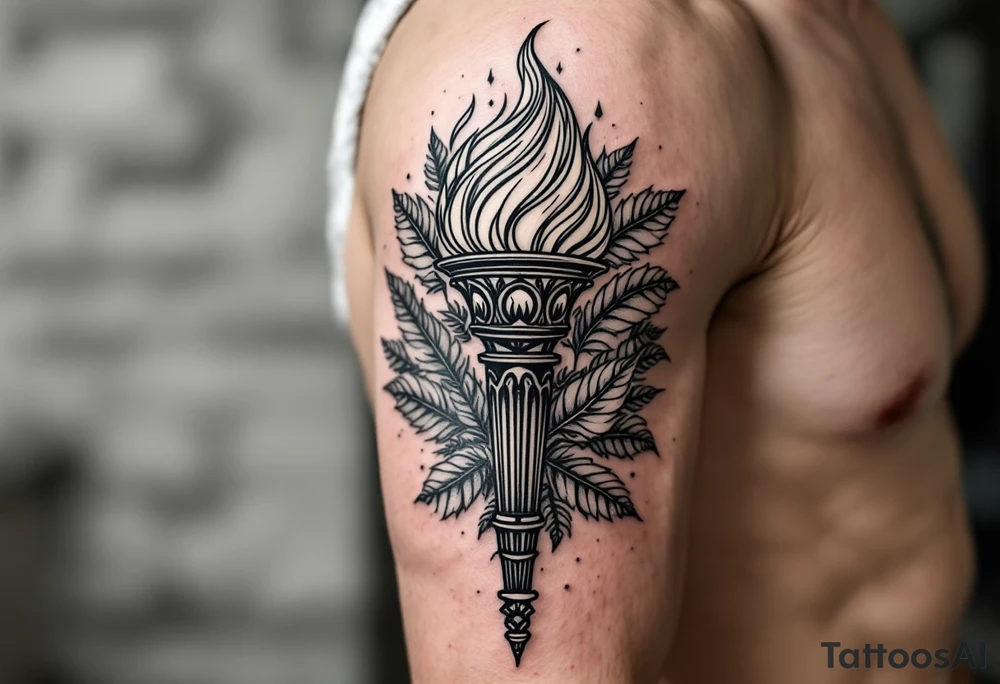 Leadership torch with a background of fig leaves tattoo idea