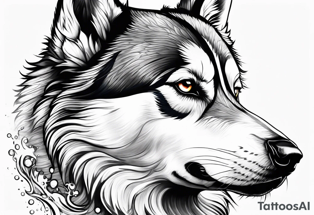 husky and water tattoo idea