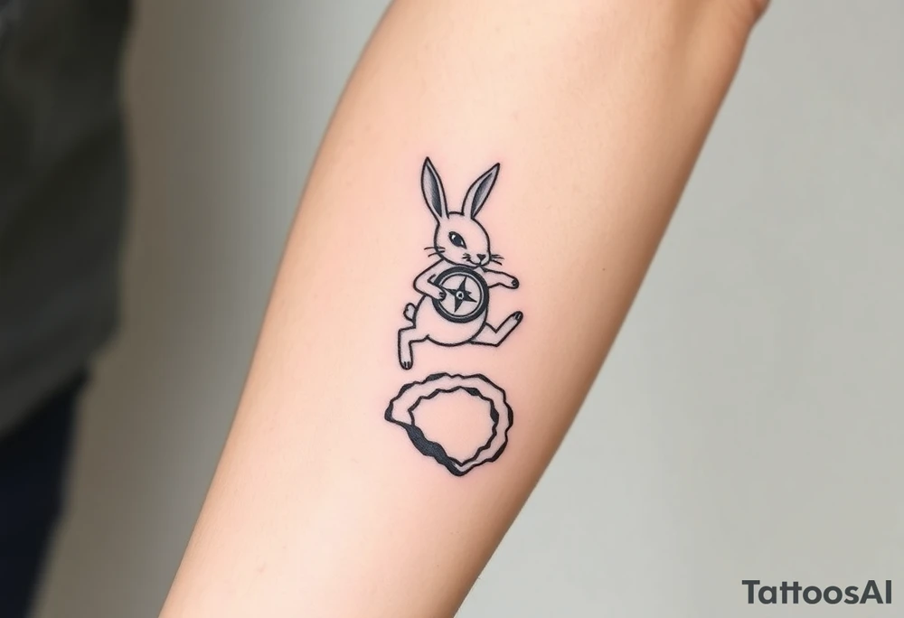 Rabbit with compass jumping down the rabbit hole. tattoo idea
