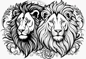 Realistic lion and lioness 
bonding tattoo idea