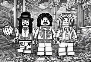 2 Lego figures in one scenery, one of them will be a Rastaman who is looking at the other one dribbling a basketball tattoo idea