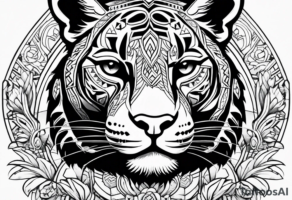 aztec black jaguar sitting tattoo idea