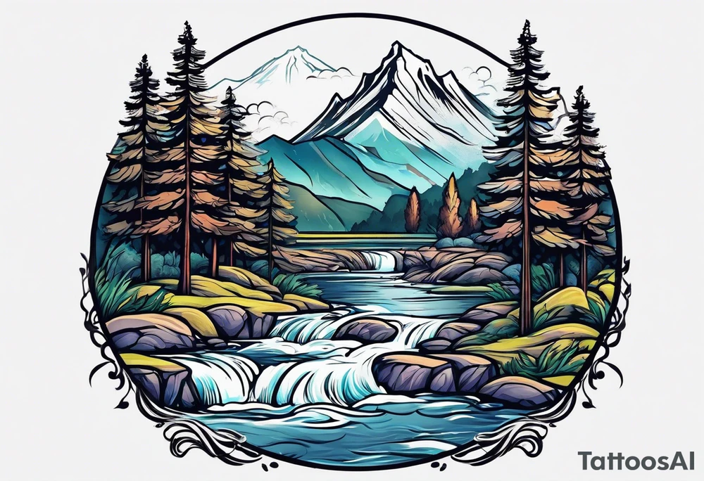 River below mountain tattoo idea