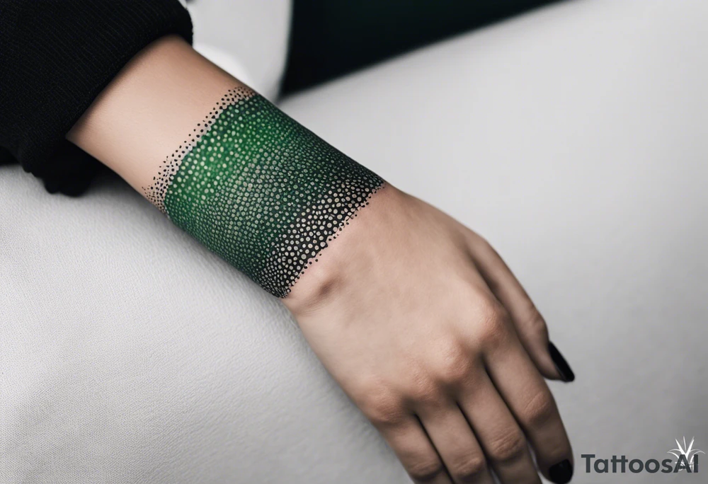 lines around wrist, abstract, green and black, covered from wrist to forearm, fully covered, no borders, blackwork, no people tattoo idea