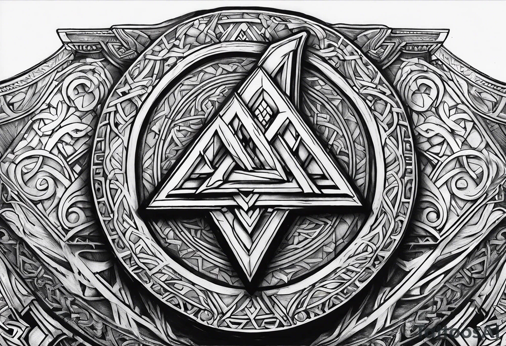 Valhalla sword shield axe Valknut tattoo idea