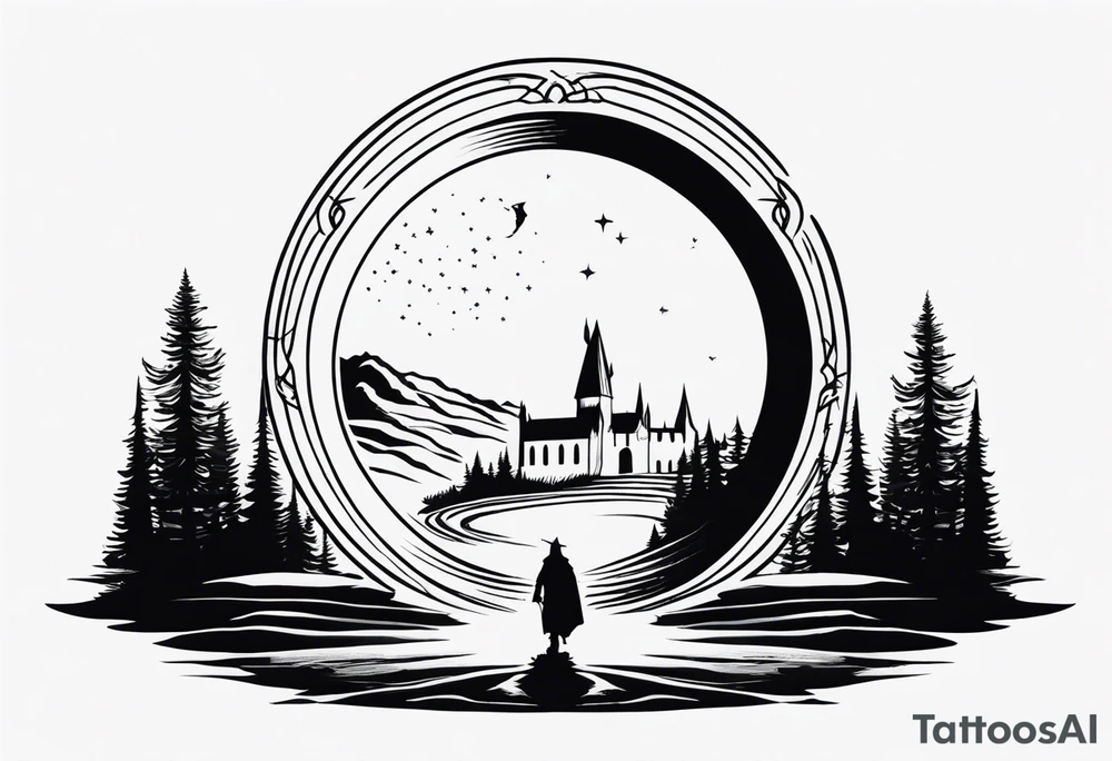 Lord of the rings with Harry Potter incorporated. Small dainty and minimal. Something like the hobbit door tattoo idea