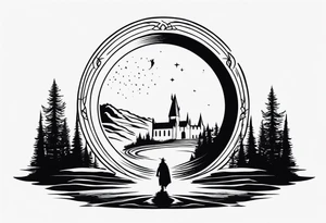 Lord of the rings with Harry Potter incorporated. Small dainty and minimal. Something like the hobbit door tattoo idea