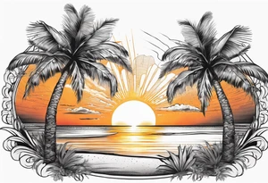 Circle: Sunset on beach palm trees tattoo idea
