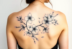 delicate cherry blossoms swirling in spring breeze with petals tattoo idea