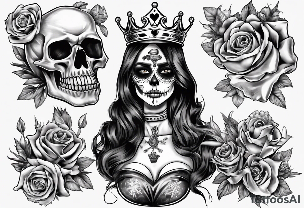 santa la muerta with money and crown
on the card tattoo idea