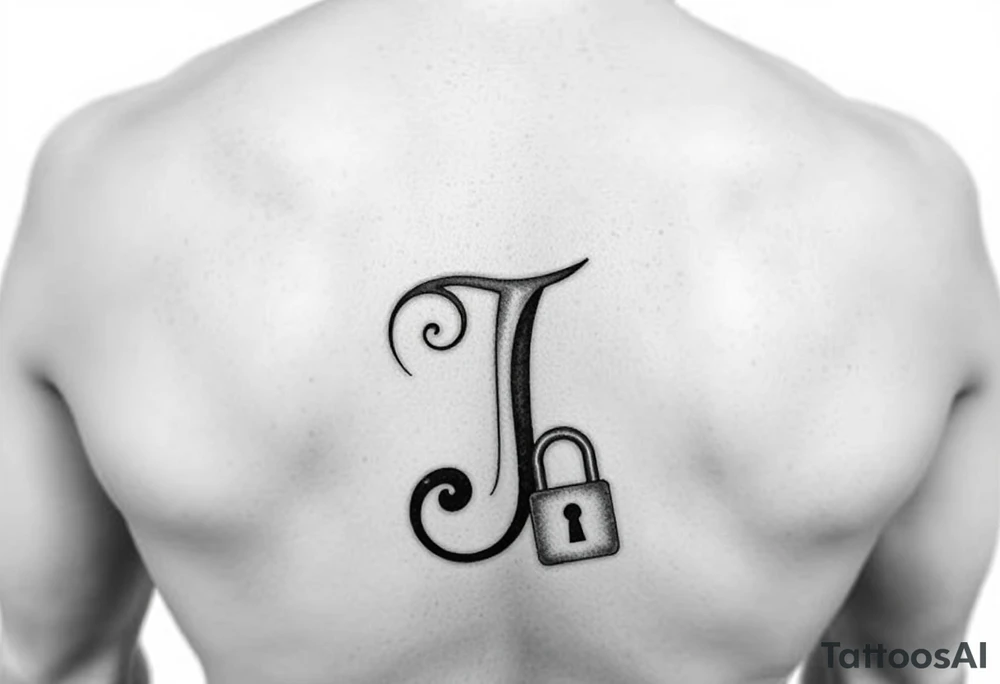 J initial with lock & key tattoo idea