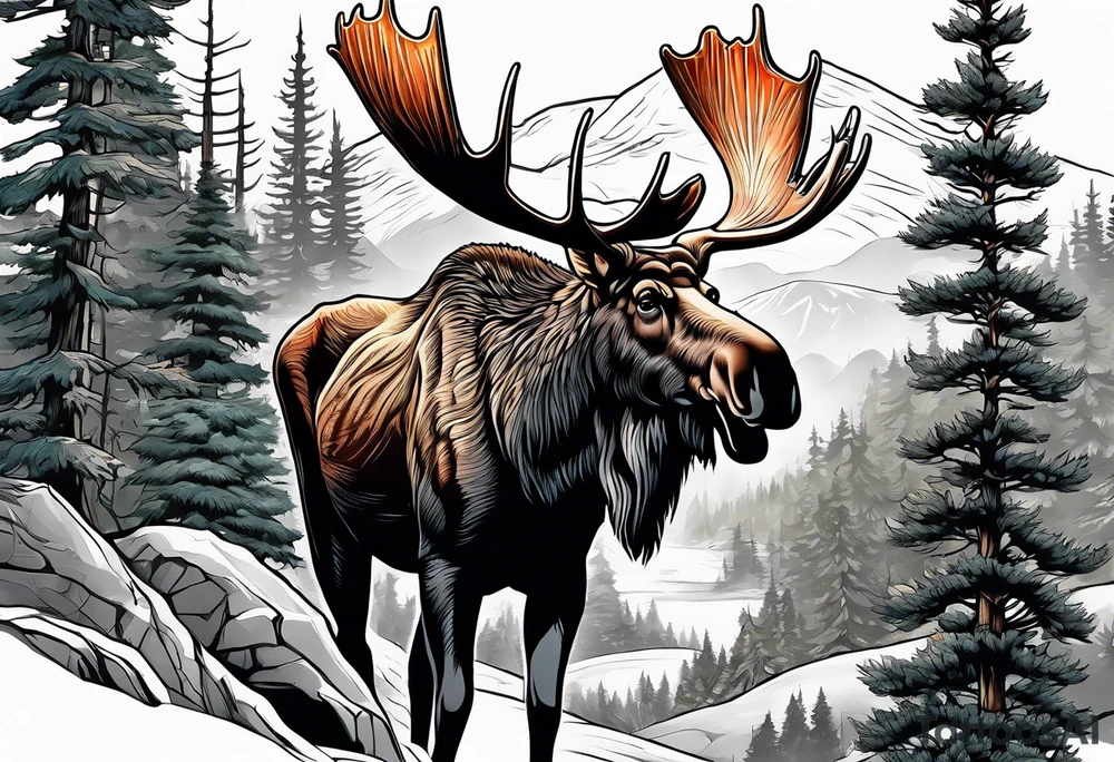 moose mountain forest tattoo idea