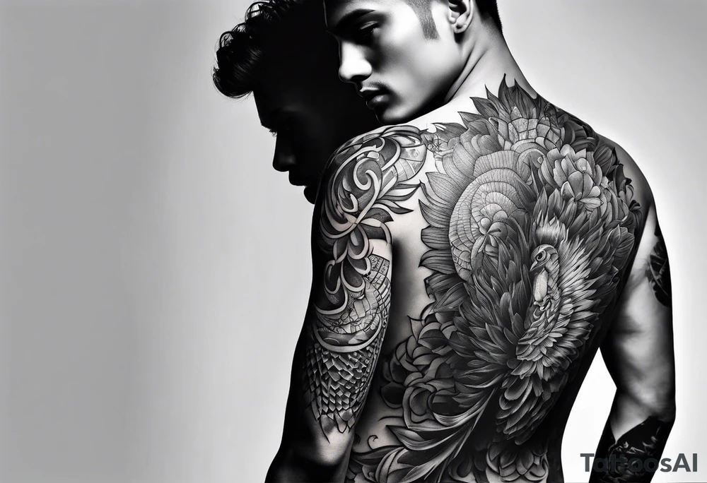 back tattoo covering the whole back drawing tattoo idea