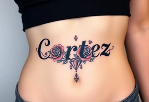 The name Cortez with roses and diamonds tattoo idea