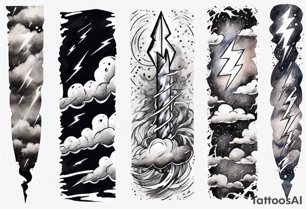 forearm sleeve lightning and clouds pattern tattoo idea
