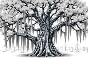 Laurel oak covered in Spanish moss in a cemetery tattoo idea