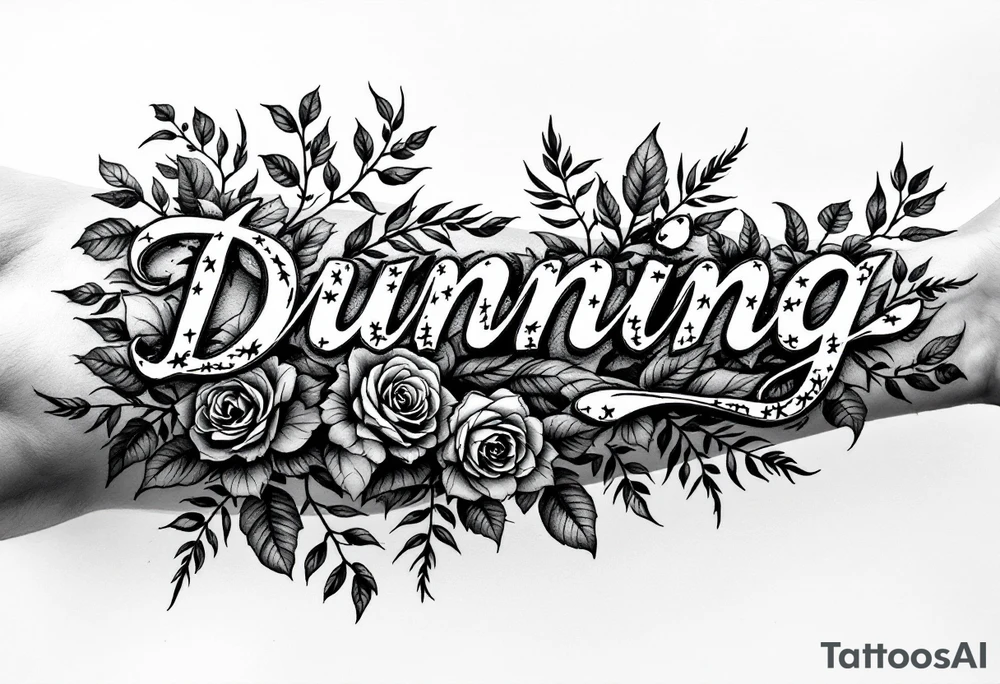 Dunning, with big jungle leaves, roses,palm trees tattoo idea Dunning, with big jungle leaves, roses,palm trees tattoo idea